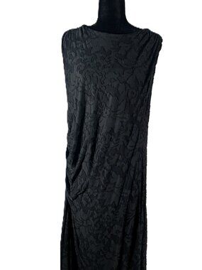 Old Navy Black Textured Midi Dress XXL | Draped Side Detail | Flowy Minimalist